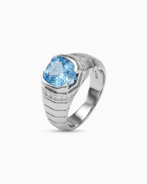 Ridge Signet Ring | Aquamarine
