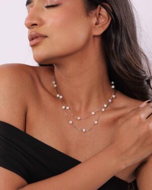 The Interval Pearl Necklace 26 inch | Rhodium Plated