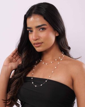 The Interval Pearl Necklace 34 inch | Rhodium Plated