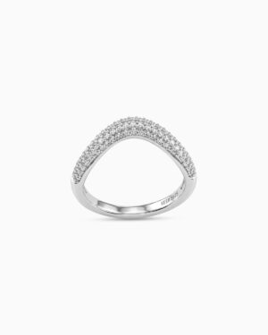 Crest Pavé Band Ring | Rhodium Plated